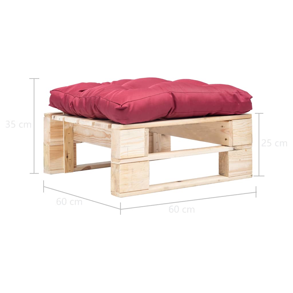 Garten-Palettenhocker mit Rotem Kissen Holz Natur 100035