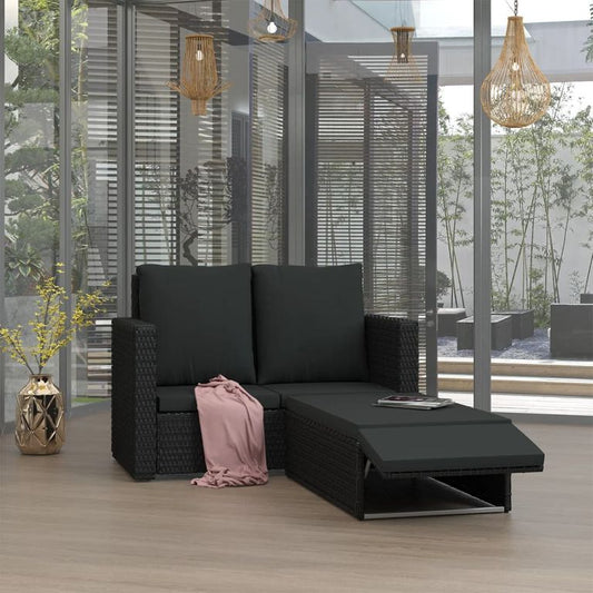 2-tlg. Garten-Lounge-Set mit Kissen Poly Rattan Schwarz 96519