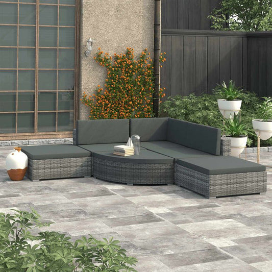 6-tlg. Garten-Lounge-Set mit Kissen Poly Rattan Grau 96516