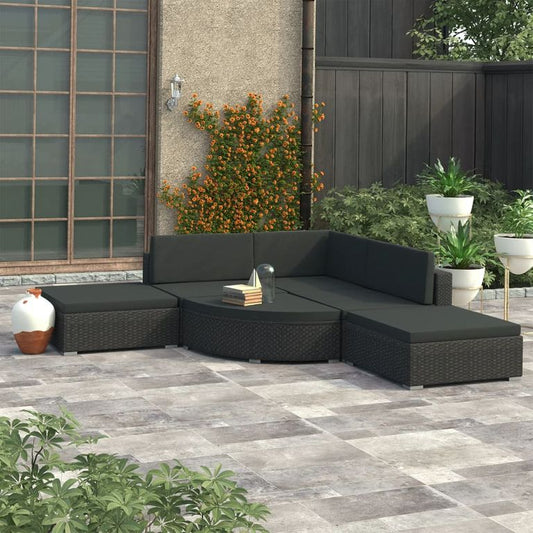 6-tlg. Garten-Lounge-Set mit Kissen Poly Rattan Schwarz 96517