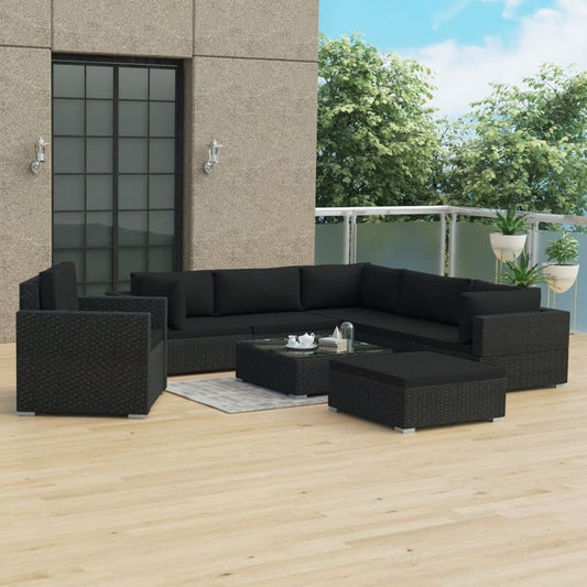 8-tlg. Garten-Lounge-Set mit Auflagen Poly Rattan Schwarz 95887