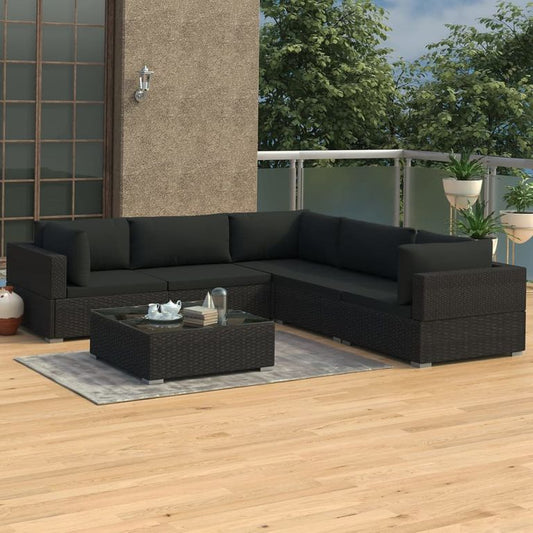 6-tlg. Garten-Lounge-Set mit Auflagen Poly Rattan Schwarz 95298