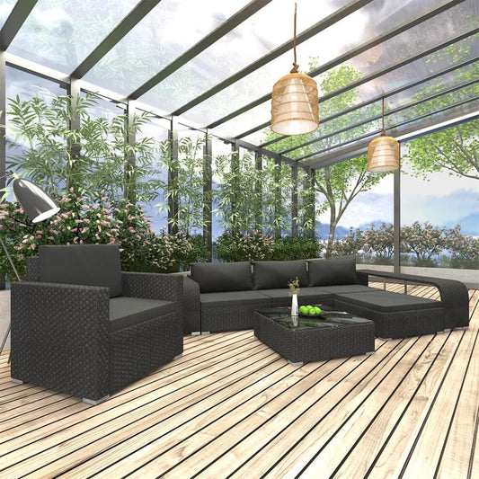 8-tlg. Garten-Lounge-Set mit Auflagen Poly Rattan Schwarz 96260