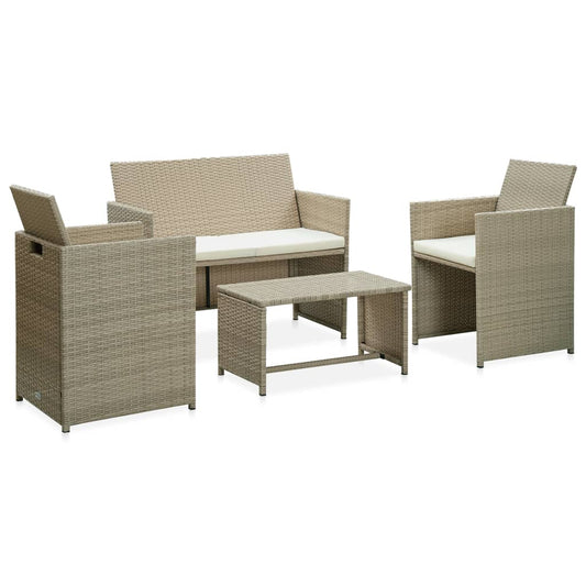 4-tlg. Garten-Lounge-Set mit Auflagen Beige Poly Rattan 119755