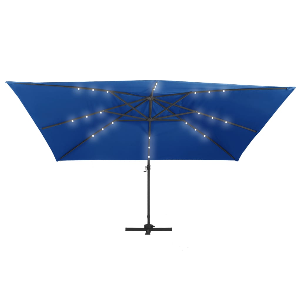 Ampelschirm mit LED-Leuchten und Alu-Mast 400x300 cm Azurblau 128474