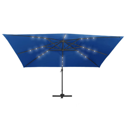 Ampelschirm mit LED-Leuchten und Alu-Mast 400x300 cm Azurblau 128474