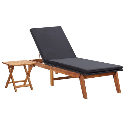 Sonnenliege mit Tisch Poly Rattan und Massivholz Akazie  105335