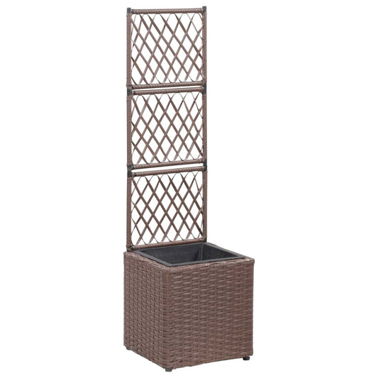 Hochbeet mit Rankgitter 1 Topf 30x30x107 cm Poly Rattan Braun 144699