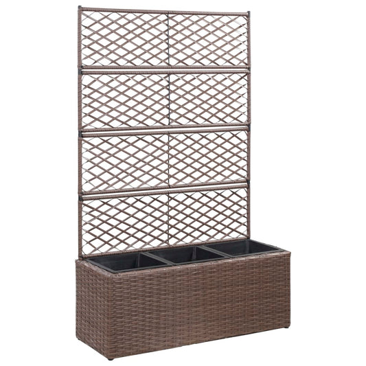 Hochbeet mit Rankgitter 3 Töpfe 83x30x130cm Poly Rattan Braun 145716