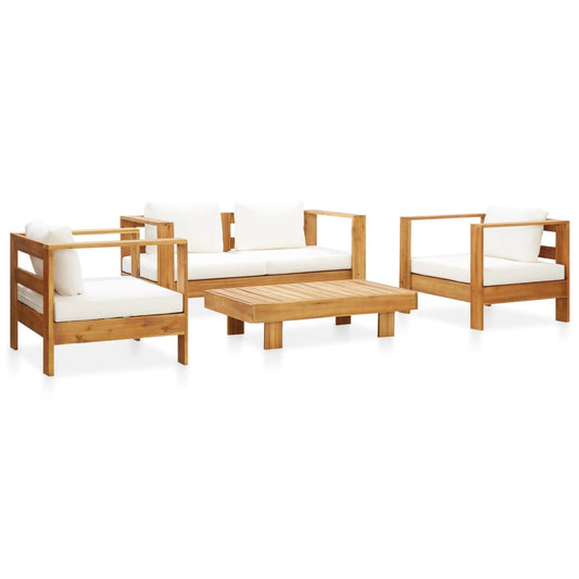 4-tlg. Garten-Lounge-Set mit Kissen Creme Massivholz Akazie  110964