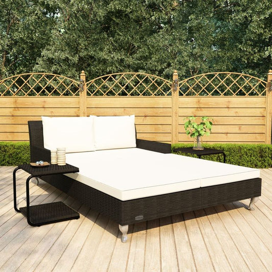 2-Personen-Sonnenliege mit Auflagen Poly Rattan Schwarz 95022