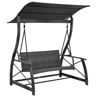 Hollywoodschaukel 3-Sitzer mit Dach Poly Rattan Grau 135990