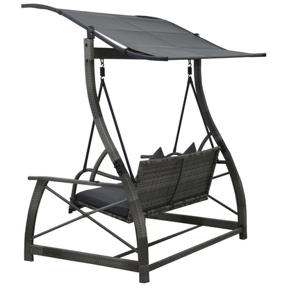 Hollywoodschaukel 3-Sitzer mit Dach Poly Rattan Grau 135990