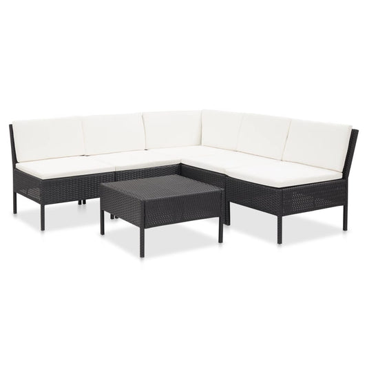 6-tlg. Garten-Lounge-Set mit Auflagen Poly Rattan Schwarz 102553