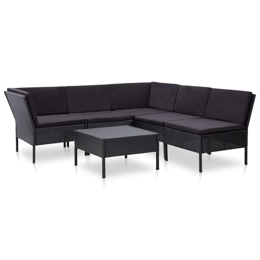 6-tlg. Garten-Lounge-Set mit Auflagen Poly Rattan Schwarz 99843