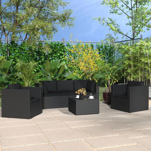 4-tlg. Garten-Lounge-Set mit Kissen Poly Rattan Schwarz 95080