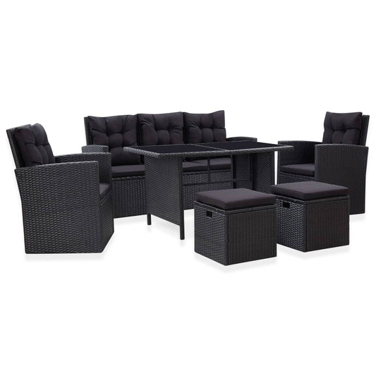 6-tlg. Garten-Lounge-Set mit Kissen Poly Rattan Schwarz 119706