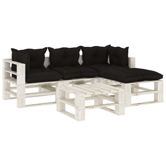 5-tlg. Garten-Lounge-Set Paletten mit schwarzen Kissen Holz 104167