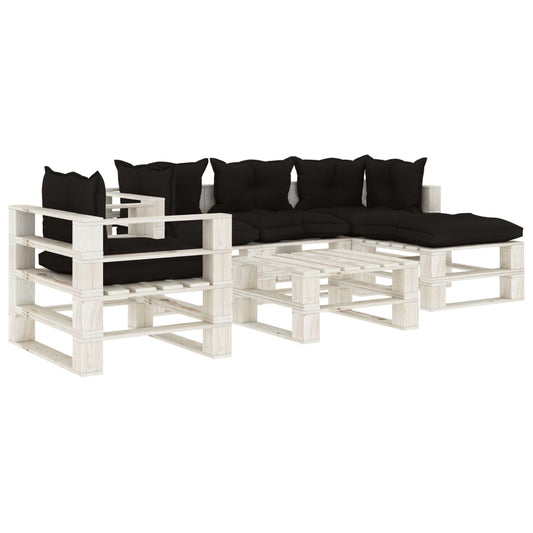 6-tlg. Garten-Lounge-Set Paletten mit schwarzen Kissen Holz 104181