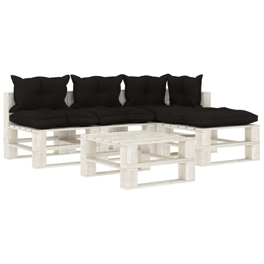 5-tlg. Garten-Lounge-Set Paletten mit schwarzen Kissen Holz 103393