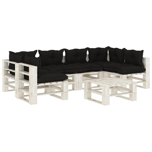 7-tlg. Garten-Lounge-Set Paletten mit schwarzen Kissen Holz 102666