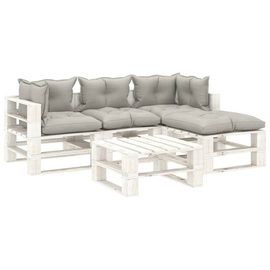 5-tlg. Garten-Lounge-Set Paletten mit Taupe-Kissen Holz 105214