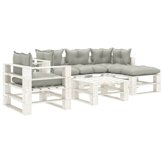 6-tlg. Garten-Lounge-Set Paletten mit Taupe-Kissen Holz 104183