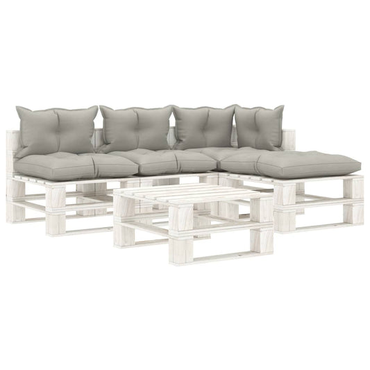 5-tlg. Garten-Lounge-Set Paletten mit Taupe-Kissen Holz 110295