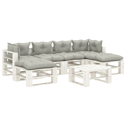 7-tlg. Garten-Lounge-Set Paletten mit Taupe-Kissen Holz 105005