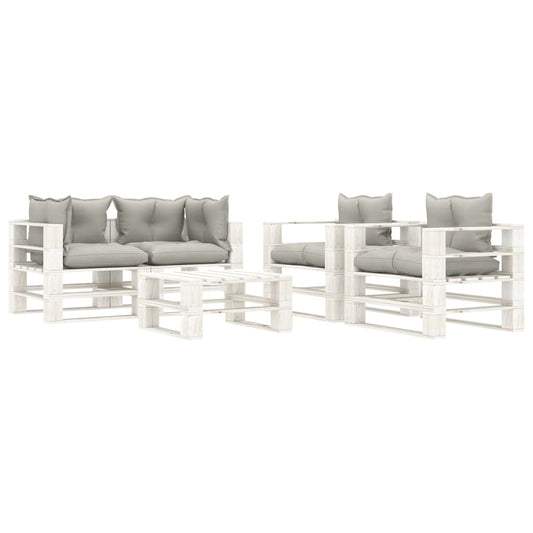 5-tlg. Garten-Lounge-Set Paletten mit Taupe-Kissen Holz 110297