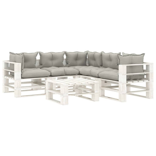 6-tlg. Garten-Lounge-Set Paletten mit Taupe-Kissen Holz 105215