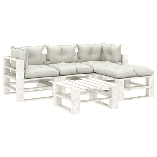 5-tlg. Garten-Lounge-Set Paletten mit Beigen Kissen Holz 104898