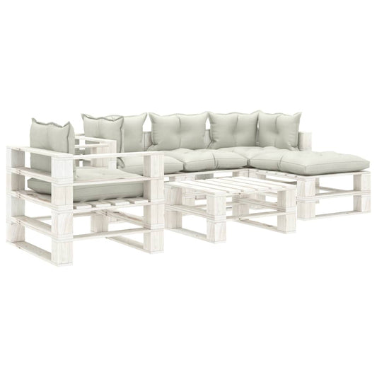 6-tlg. Garten-Lounge-Set Paletten mit Beigen Kissen Holz 104184