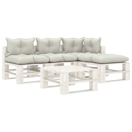 5-tlg. Garten-Lounge-Set Paletten mit Beigen Kissen Holz 104215