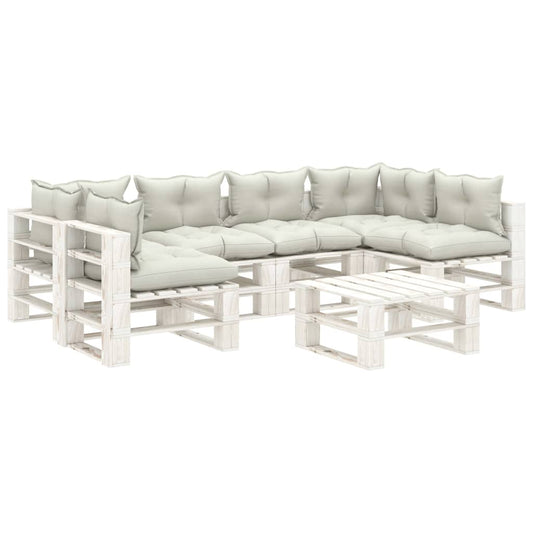 7-tlg. Garten-Lounge-Set Paletten mit Beigen Kissen Holz 94960