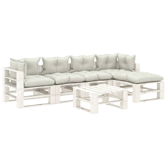 6-tlg. Garten-Lounge-Set Paletten mit Beigen Kissen Holz 104234