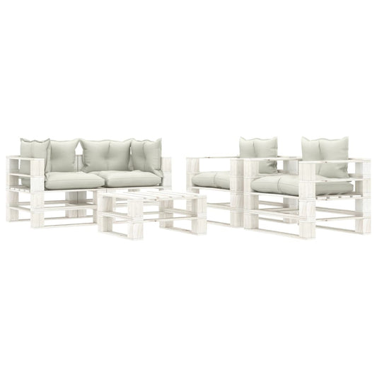 5-tlg. Garten-Lounge-Set Paletten mit Beigen Kissen Holz 104268