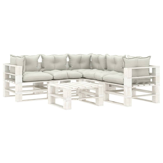 6-tlg. Garten-Lounge-Set Paletten mit Beigen Kissen Holz 104277