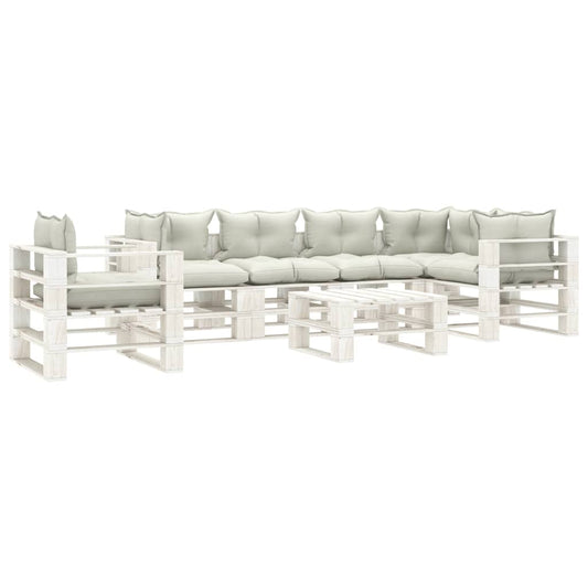 7-tlg. Garten-Lounge-Set Paletten mit Beigen Kissen Holz 104292