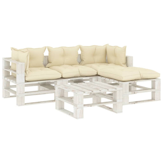 5-tlg. Garten-Lounge-Set Paletten mit Cremeweißen Kissen Holz 104169