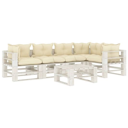 6-tlg. Garten-Lounge-Set Paletten mit Cremeweißen Kissen Holz 106893