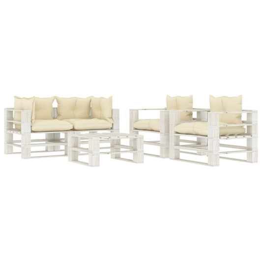 5-tlg. Garten-Lounge-Set Paletten mit Cremeweißen Kissen Holz  101581