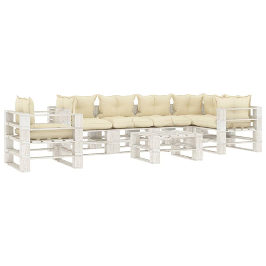 7-tlg. Garten-Lounge-Set Paletten mit Cremeweißen Kissen Holz 104846