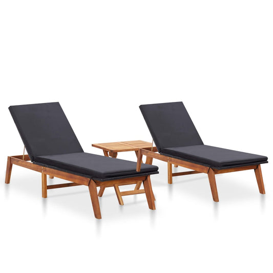 Sonnenliegen 2 Stk. mit Tisch Poly Rattan Akazie Massivholz  110958