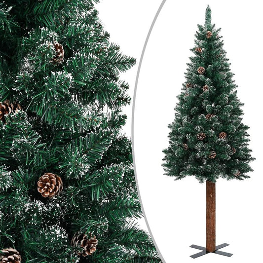 Schlanker Weihnachtsbaum mit Echtholz und Schnee Grün 180 cm 88432