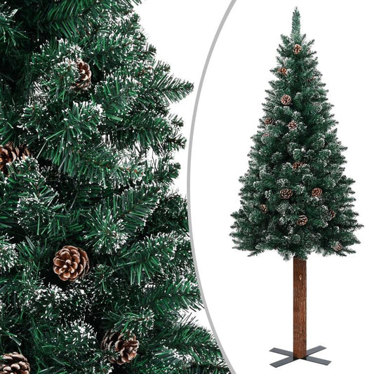 Schlanker Weihnachtsbaum mit Echtholz und Schnee Grün 210 cm 88433