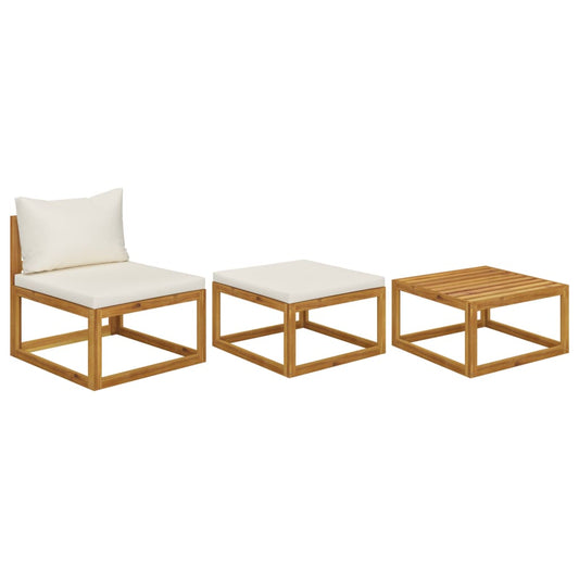 3-tlg. Garten-Lounge-Set mit Creme-Kissen Massivholz Akazie 120667