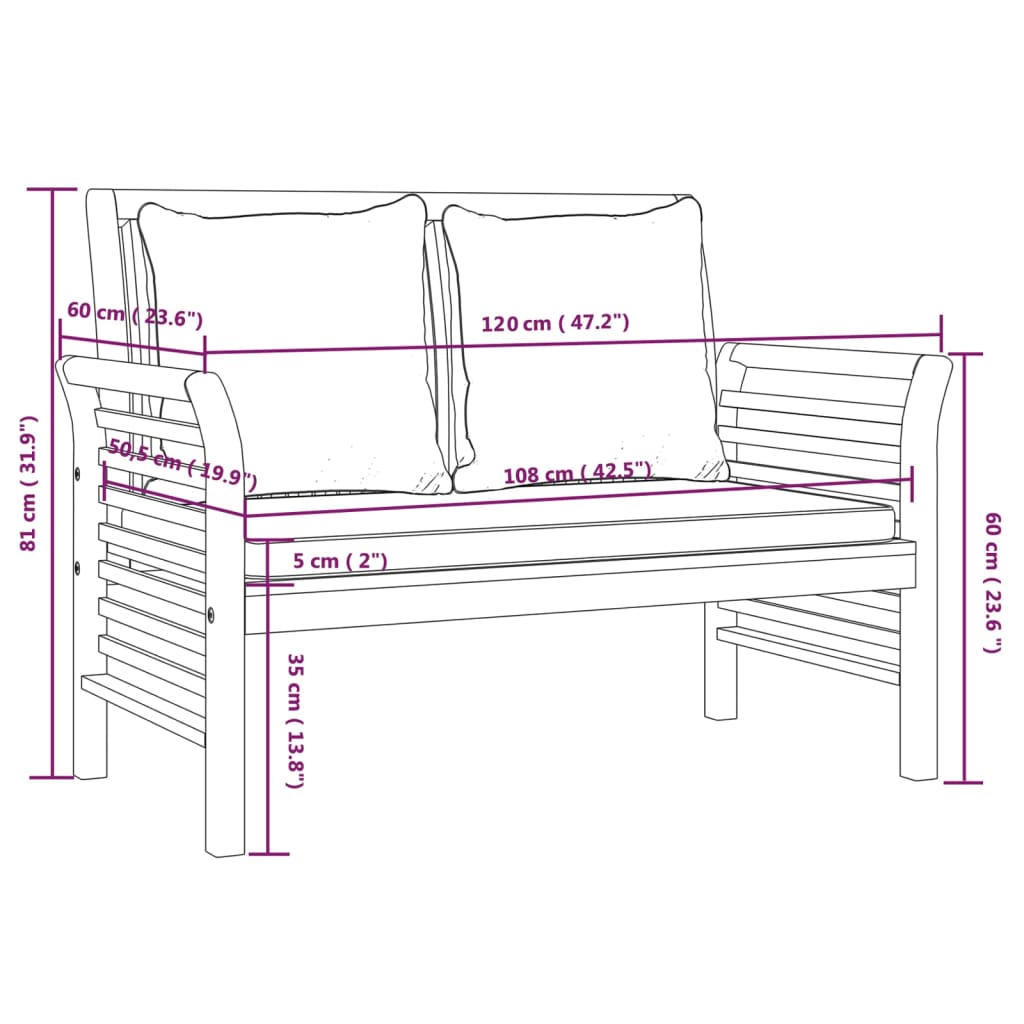 2-tlg. Garten-Lounge-Set mit Cremeweißen Kissen Massivholz 120865