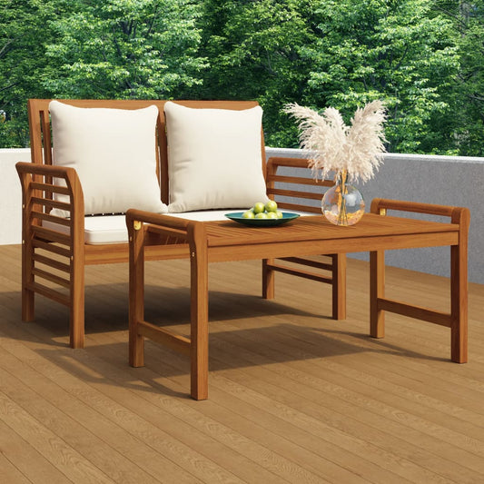 2-tlg. Garten-Lounge-Set mit Cremeweißen Kissen Massivholz 120865