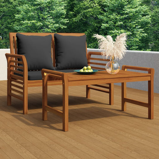 2-tlg. Garten-Lounge-Set mit Dunkelgrauen Kissen Massivholz 120872